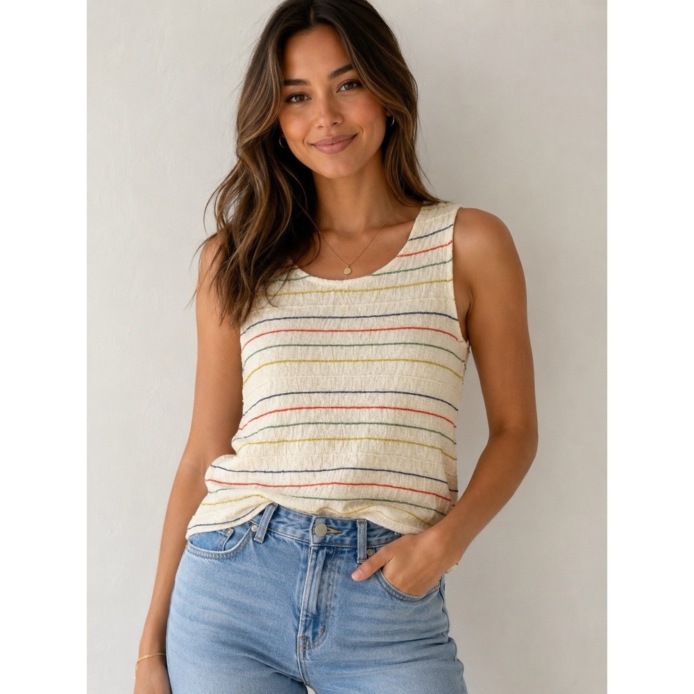 Madewell Cream Knit Tank with Multicolor Stripes